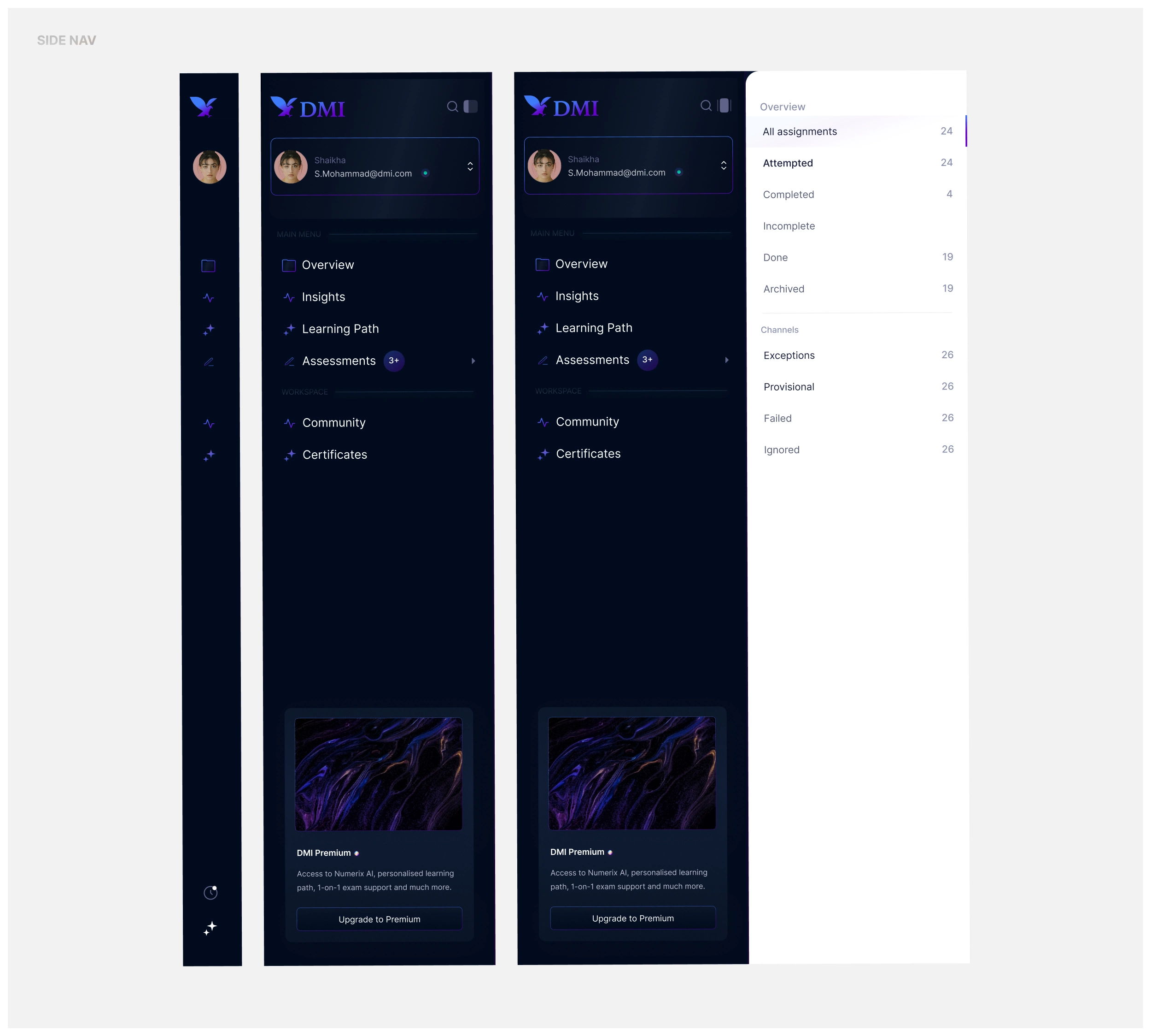 Responsive navigation concepts for a learning dashboard