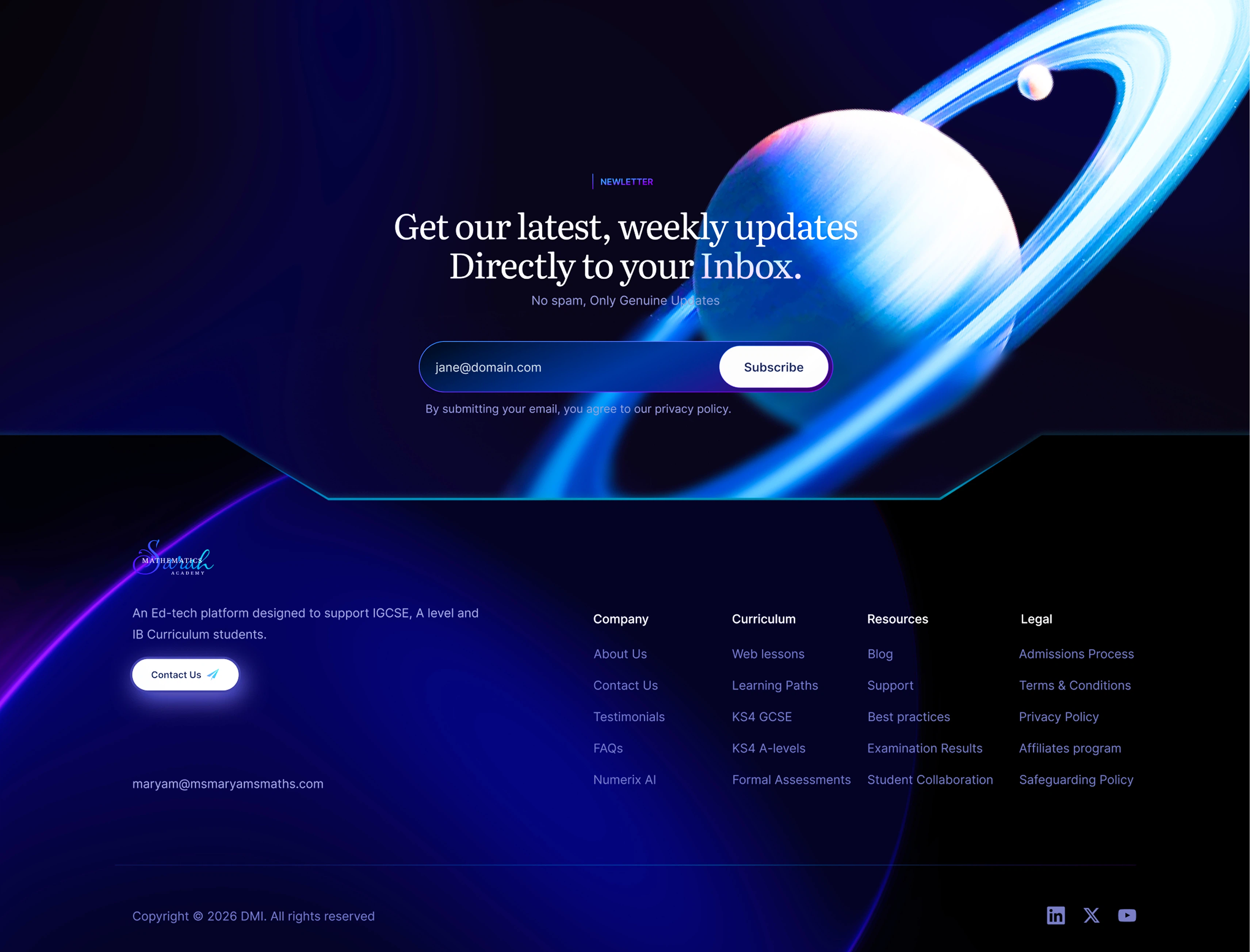 Mathematics tutoring newsletter and footer design