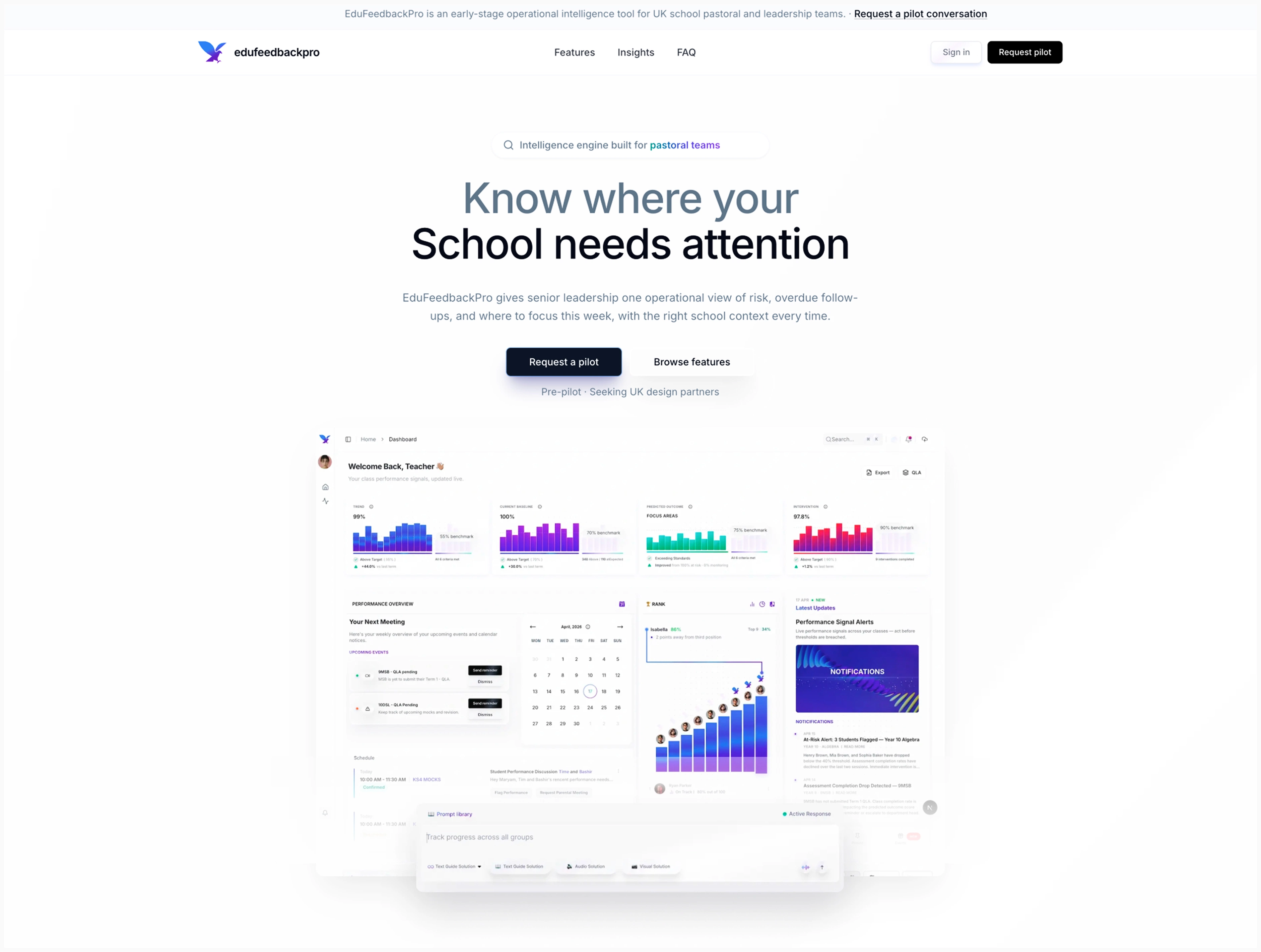 EduFeedbackPro school intelligence dashboard website