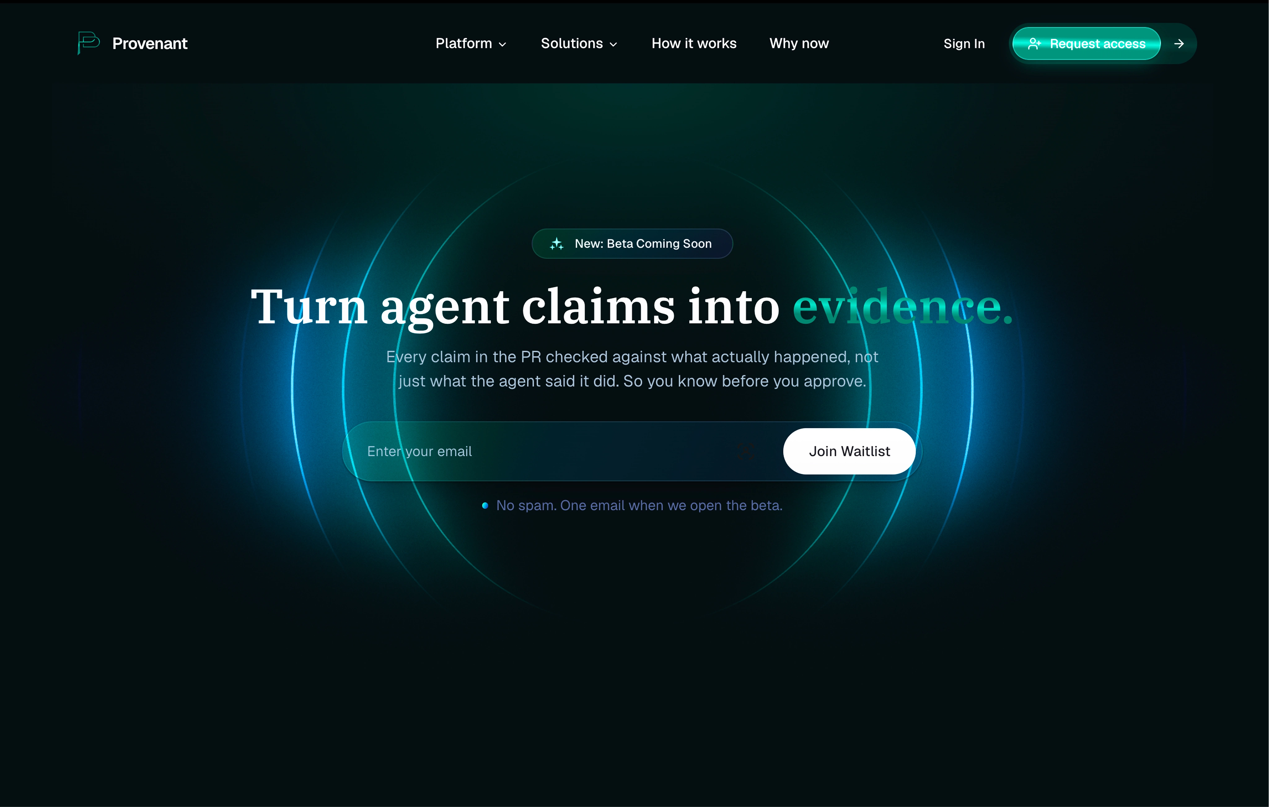 Provenant agent evidence platform website